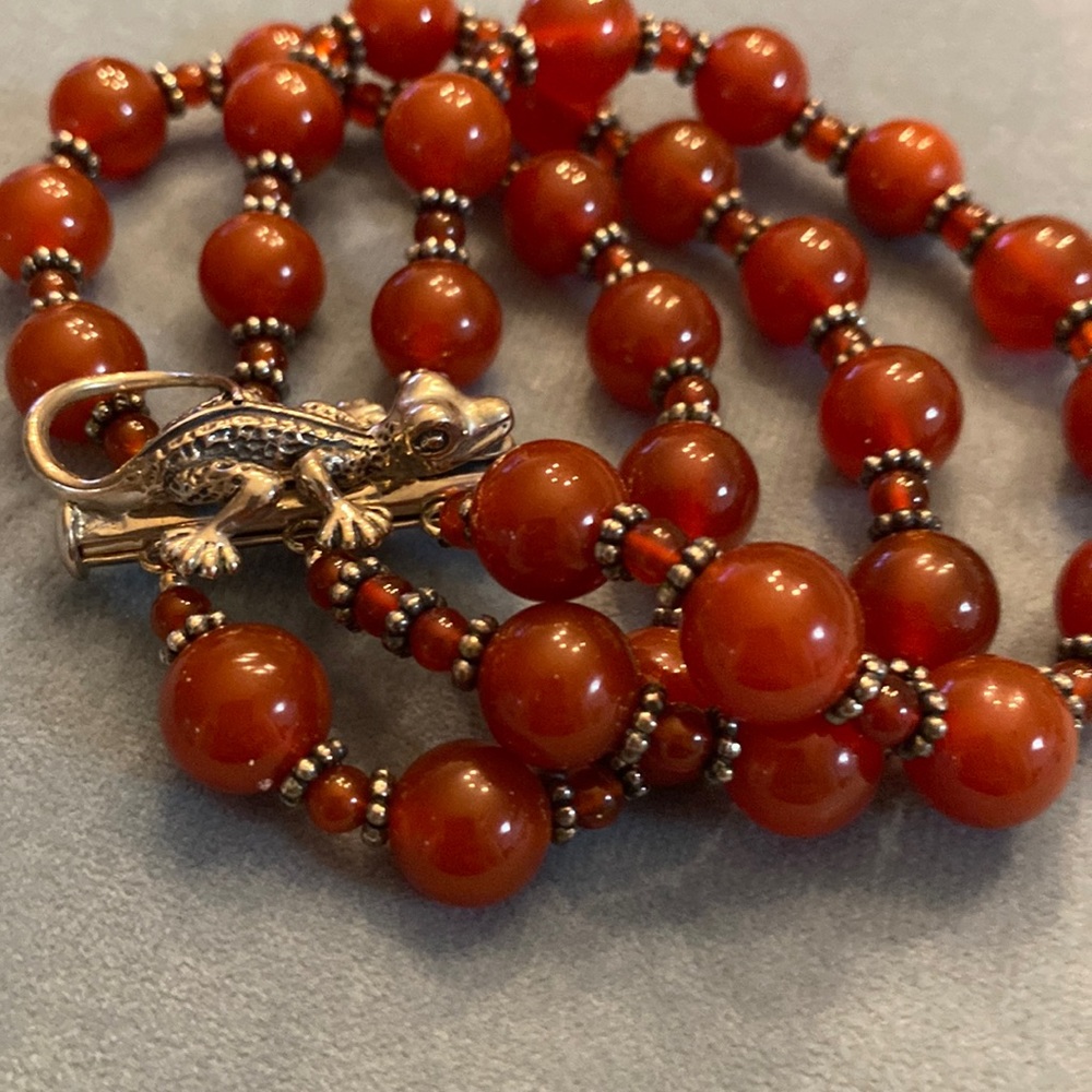 Two Blonde Lizzards Sterling Silver Red Carnelian Bracelet